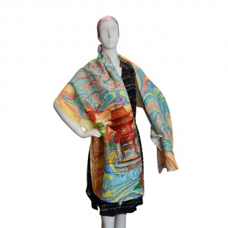 Ramie scarf hand-painted with The Khue Van Pavilion 70*190cm